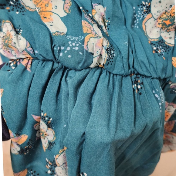 Free People Tuscan Dreams Teal Floral V Neck Tunic Long Sleeve Dress, Size S - Picture 8 of 11